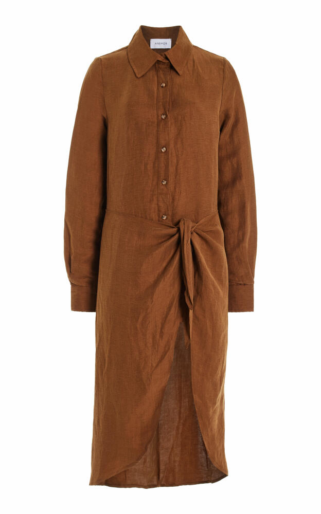 Anemos - The L.A. Linen-Blend Midi Wrap Shirt Dress - Brown Cover