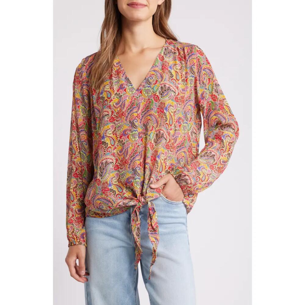 APNY Print Tie Front Top in Yellow Multi Cover