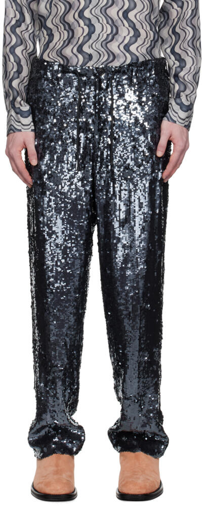 Dries Van Noten Blue Embellished Trousers Cover