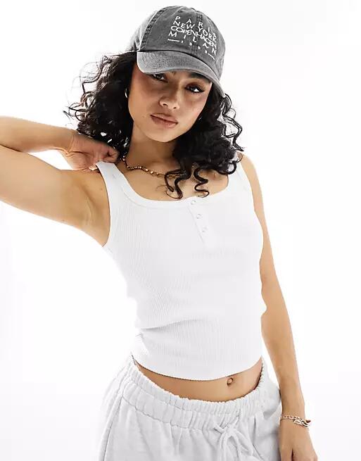 Cotton On henley crop tank top with button front in white Cover