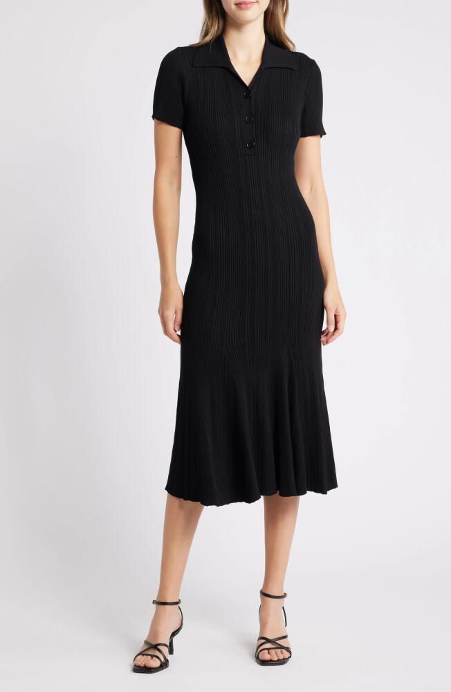 Julia Jordan Rib Short Sleeve Midi Sweater Dress in Black Cover