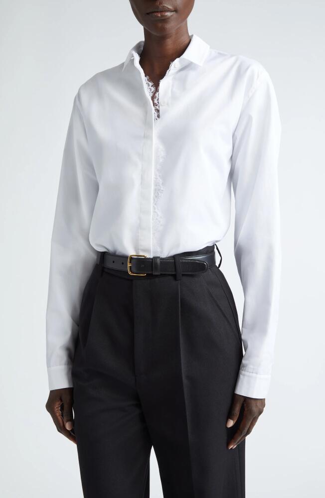 Giambattista Valli Lace Placket Silk Button-Up Shirt in Optical White Cover