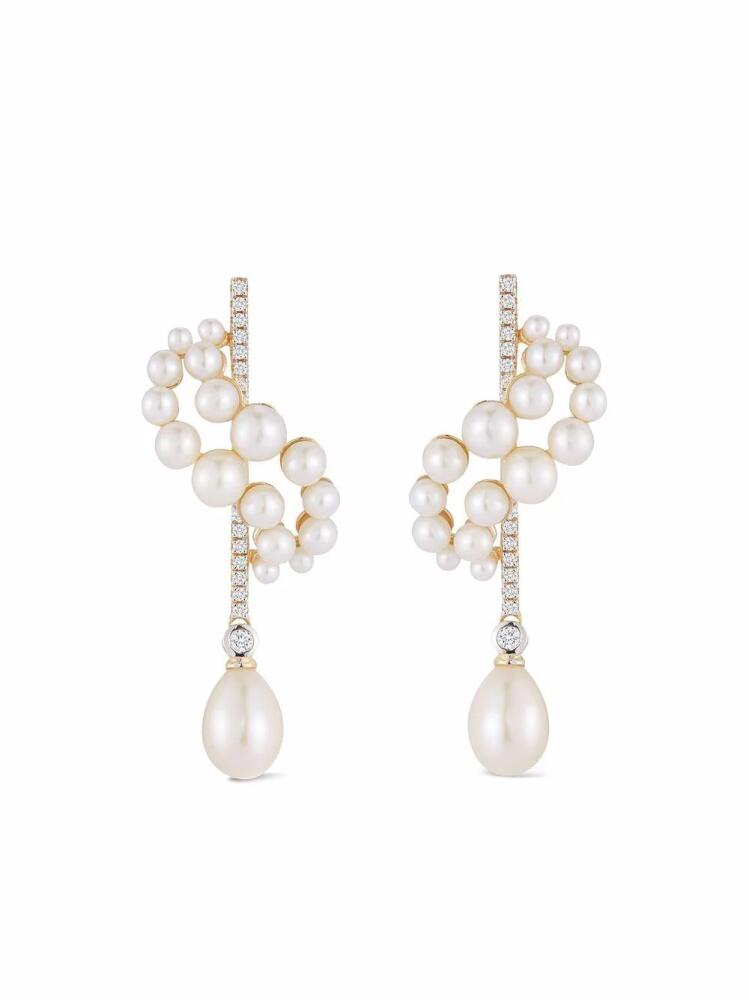 Mateo 14kt yellow gold pearl and diamond curve form drop earrings Cover