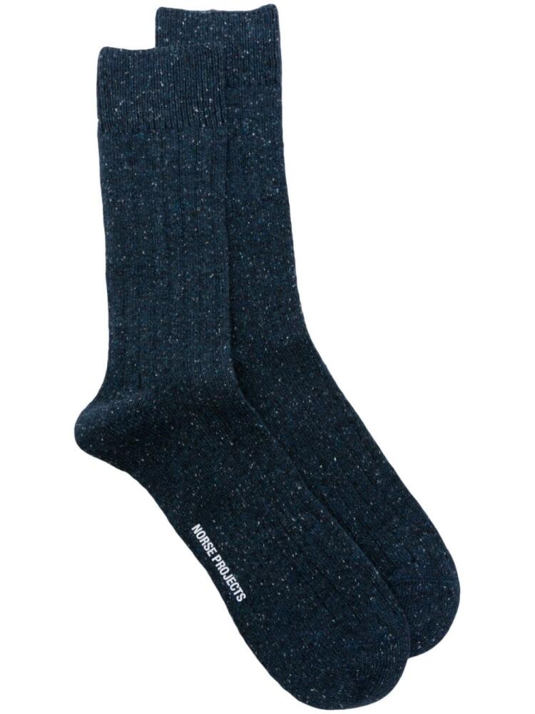 Norse Projects speckled-knit branded-footbed socks - Blue Cover