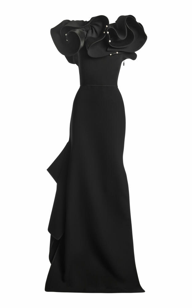 Maticevski - Deity Ruffled Pearl-Embellished Crepe Gown - Black Cover