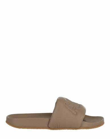 Ambush Quilted Lettering Logo Sliders Woman Sandals Beige Calfskin Cover