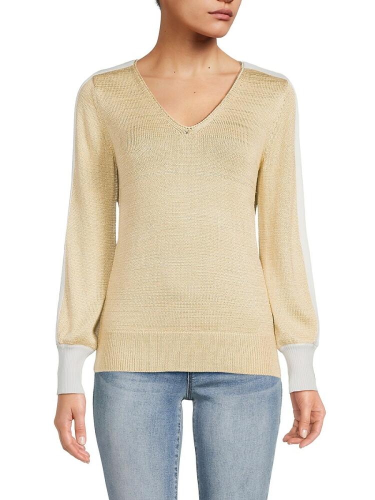 Elie Elie Tahari Women's V Neck Stripe Sweater - Bleached Sand Cover