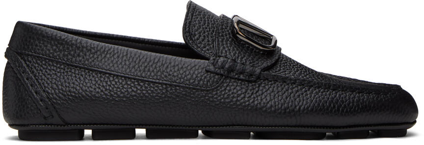 Valentino Garavani Black VLogo Signature Grainy Calfskin Loafers Cover