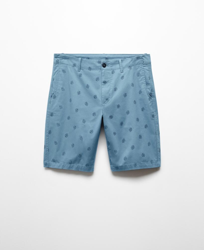 Mango Men's Printed Cotton Bermuda Shorts - Sky Blue Cover