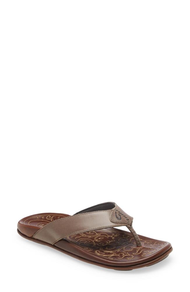 OluKai Mekila Flip Flop in Charcoal/Toffee Cover