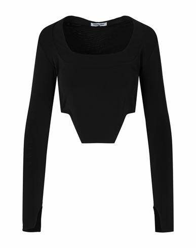 Ambush Square Neck Fitted Crop Top Woman T-shirt Black Acetate, Polyamide, Elastane Cover