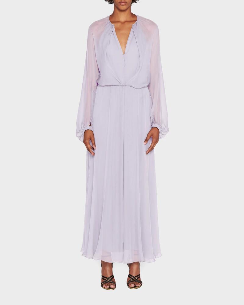 Giorgio Armani Zip-Front Long-Sleeve Silk Chiffon Layered Gown Cover