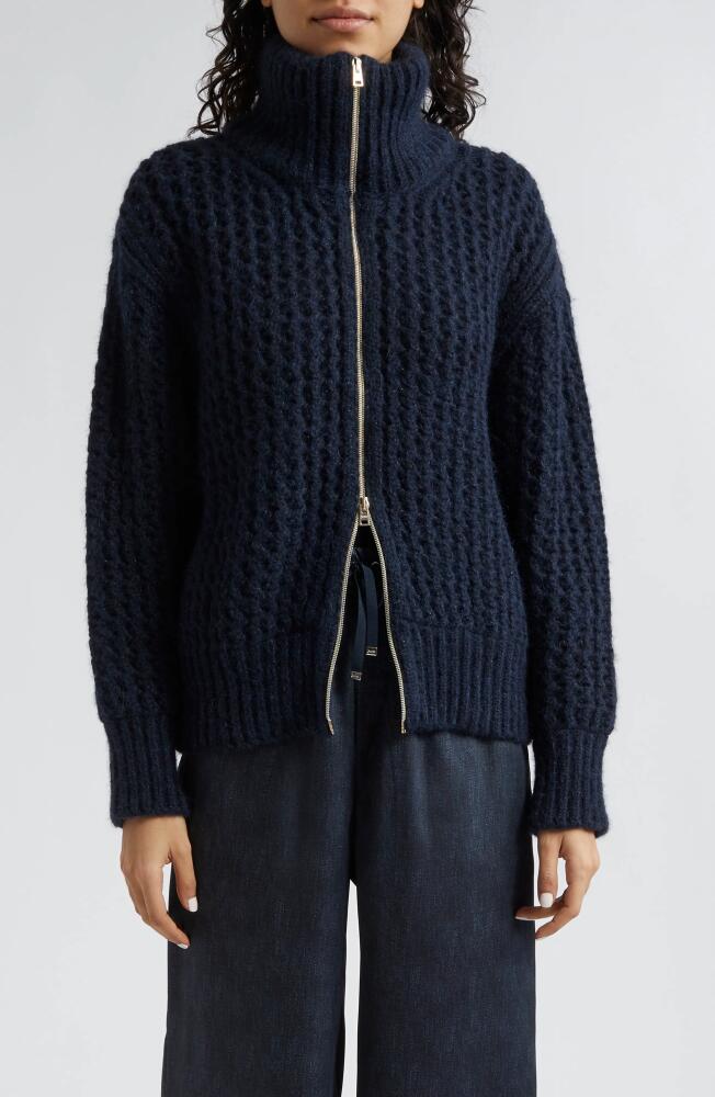 Herno Metallic Alpaca & Wool Blend Zip Cardigan in Navy Cover