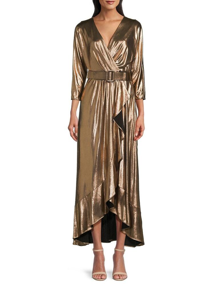 Eliza J Women's Metallic Ruffle High Low Gown - Bronze Cover