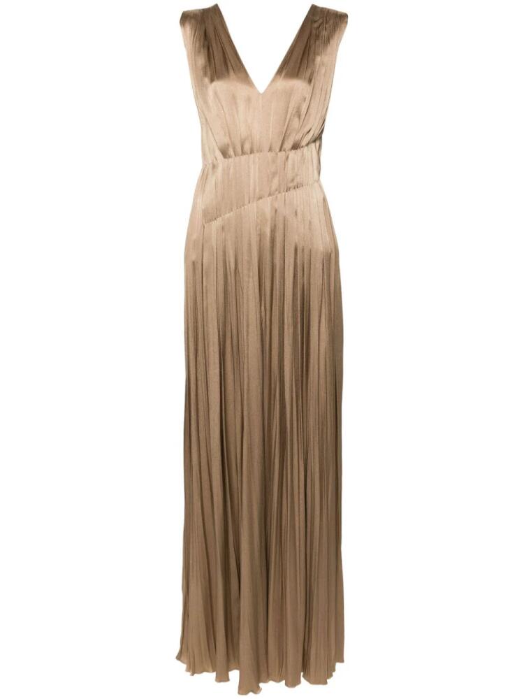 Alberta Ferretti sleeveless pleated satin gown - Neutrals Cover