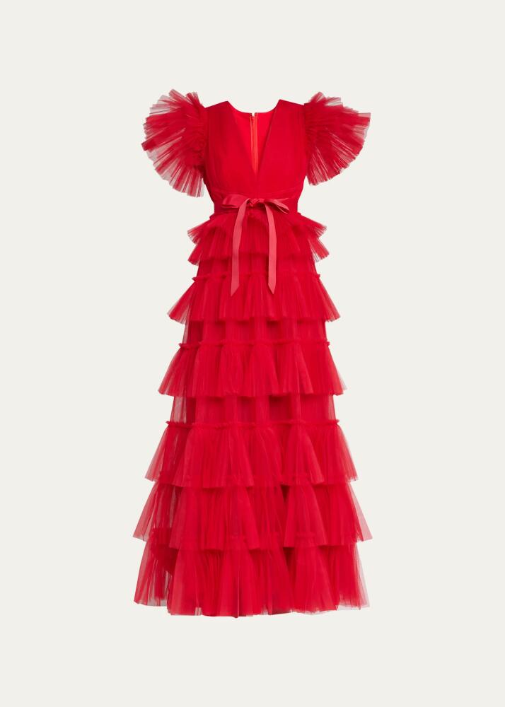 Huishan Zhang Nicolette Tulle Tiered Ruffle Gown Cover