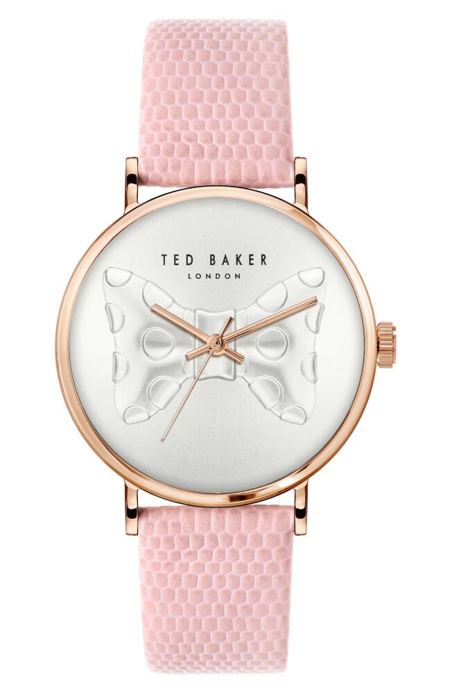 Ted Baker London Phylipa Bow Leather Strap Watch, 37mm in Rose Gold-Tone Cover