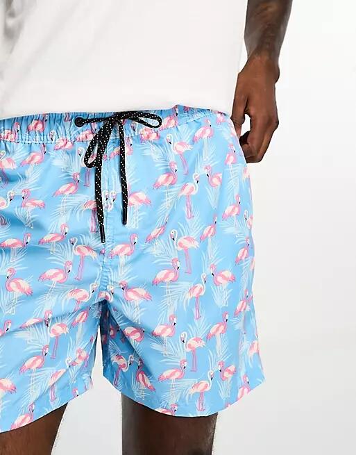 Jack & Jones Intelligence flamingo swim shorts in blue Cover