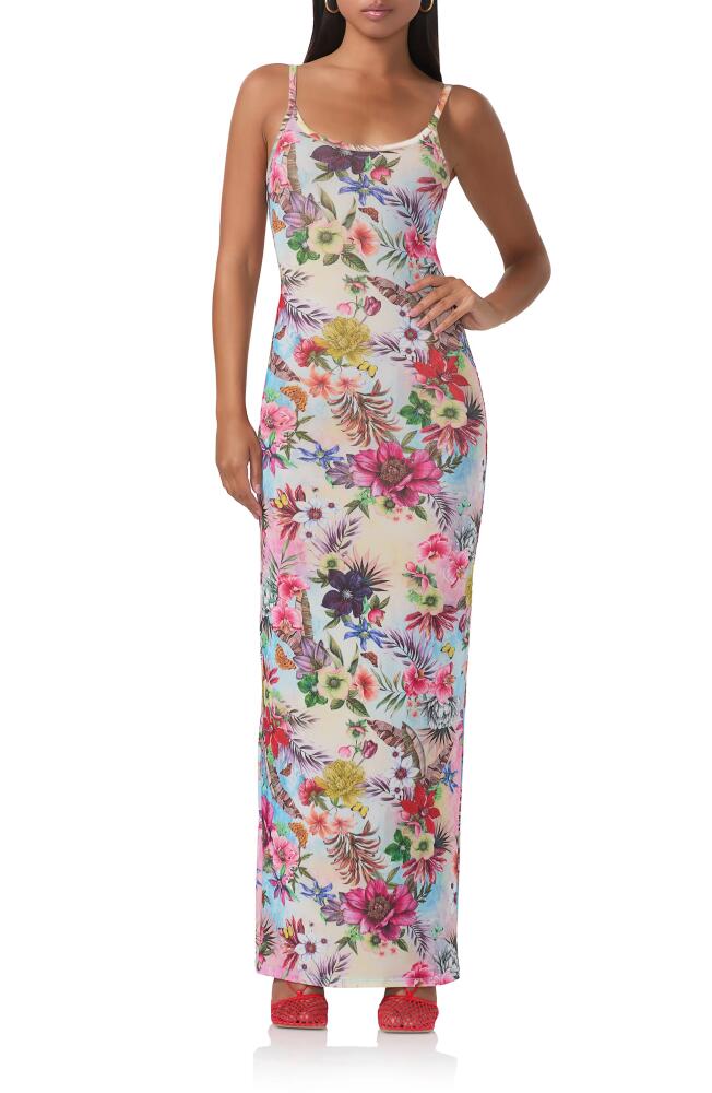 AFRM Ashlyn Printed Mesh Maxi Slipdress in Tropical Convo Cover