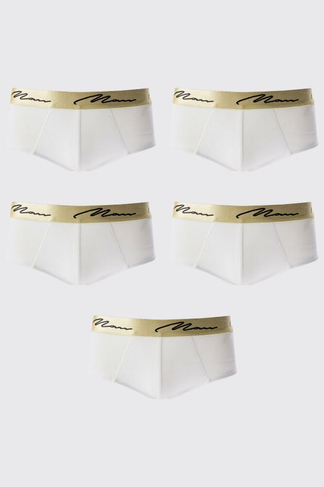 boohoo Mens 5 Pack Man Signature Gold Waistband Briefs In White Cover