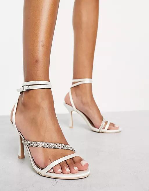 Be Mine Bridal Runi heeled sandals with twist embellishment in ivory satin-White Cover