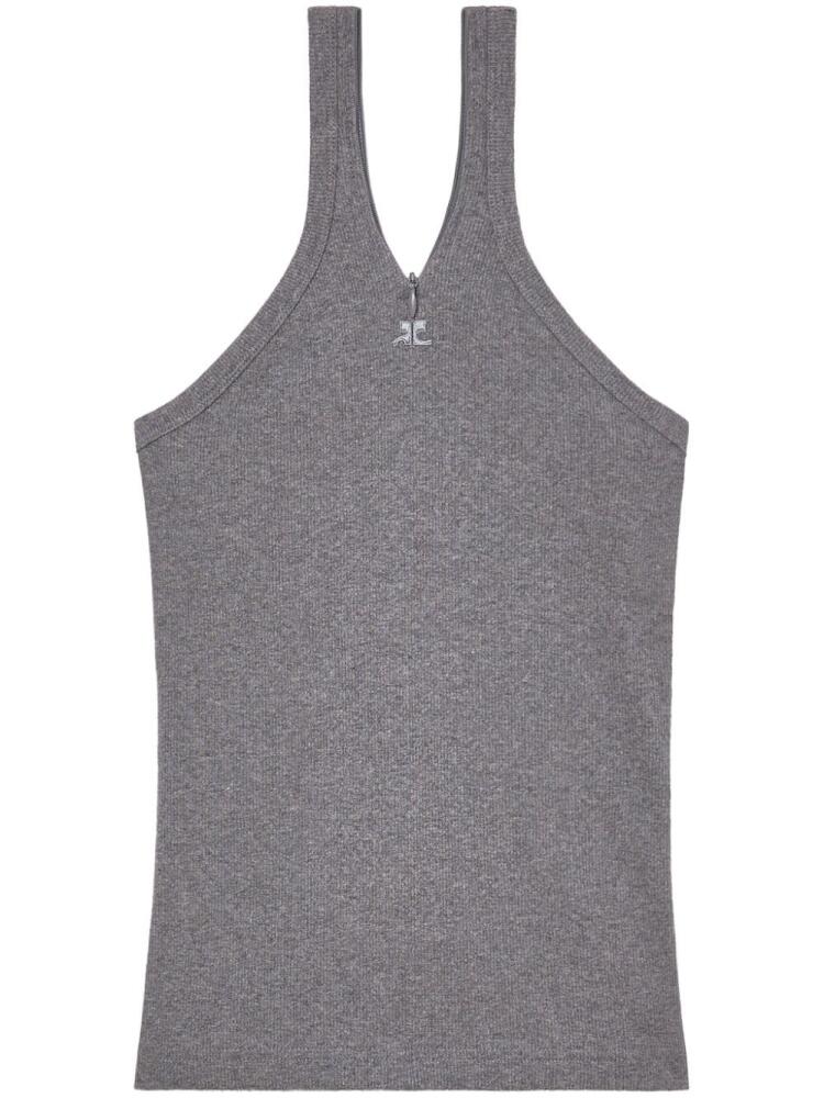 Courrèges logo-embroidered ribbed tank top - Grey Cover