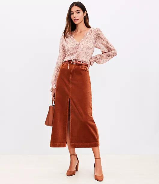 Loft Petite Corduroy Front Slit Midi Skirt Cover