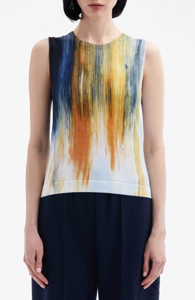 Oscar de la Renta Brushstroke Print Sleeveless Sweater in Calendula Multi Cover