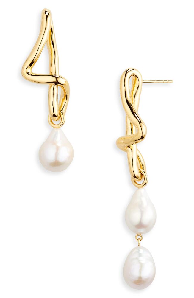 Missoma Molten Baroque Freshwater Pearl Mismatched Drop Earrings in Gold Cover