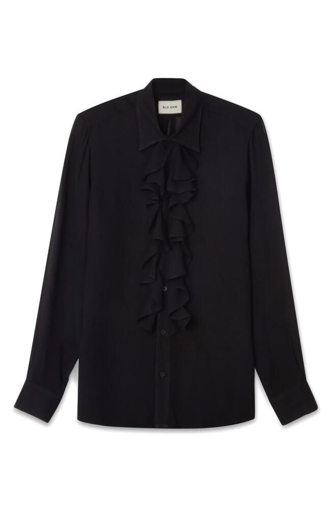 BLK DNM Ruffle Front Button-Up Shirt in Black Cover