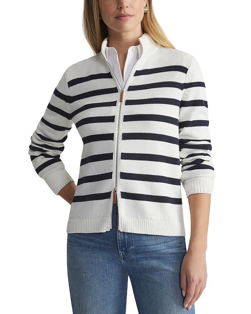 Lafayette 148 New York Stripe Fitted Bomber Cardigan Cover