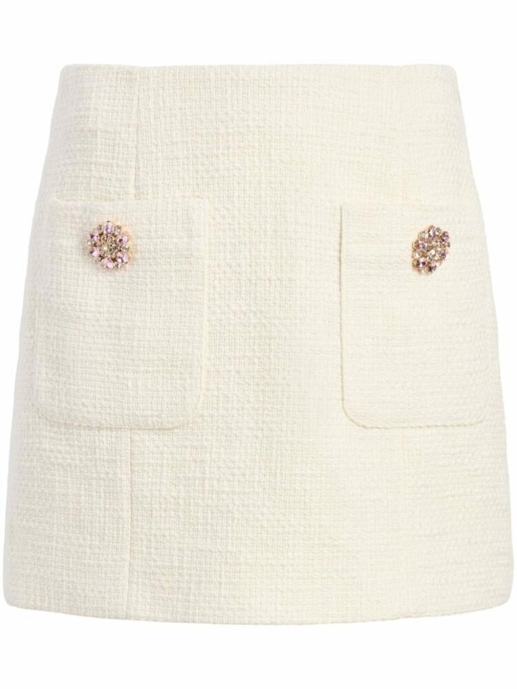 Cinq A Sept Randi crystal-button tweed miniskirt - Neutrals Cover