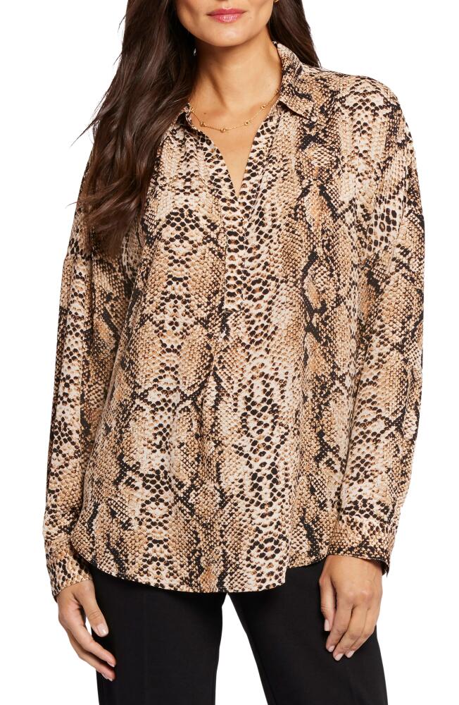 NYDJ Becky Recycled Polyester Georgette Blouse in Victorian Python Pink Taupe Cover