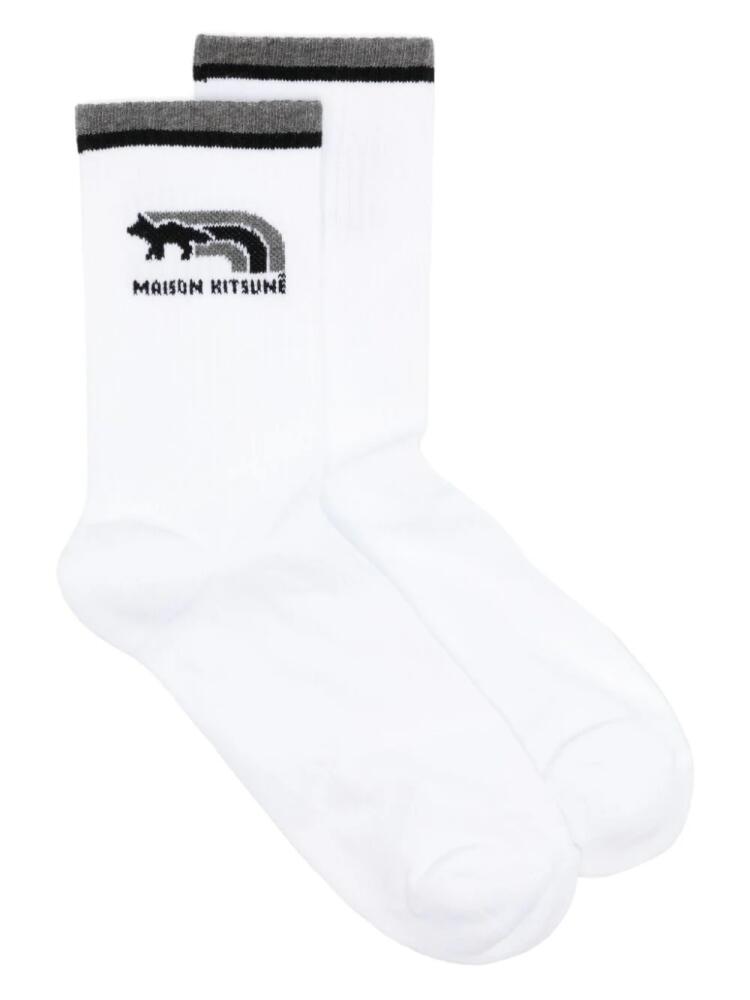 Maison Kitsuné intarsia-knit logo socks - White Cover