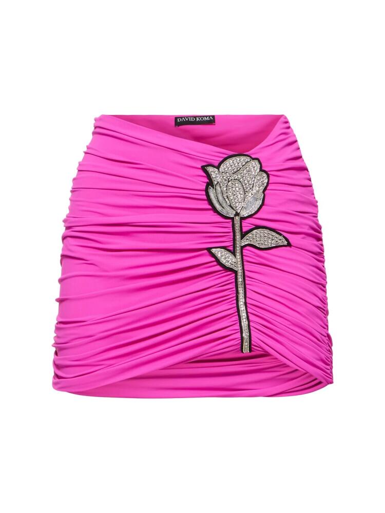 DAVID KOMA Ruched Mini Skirt W/ Rose Cover