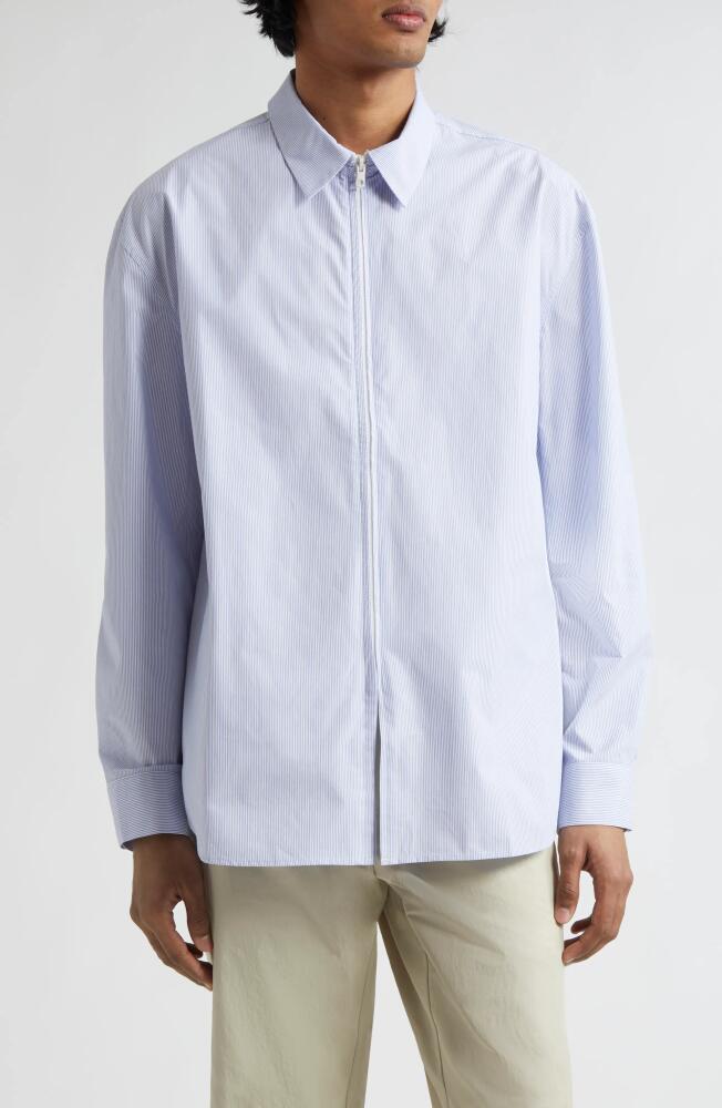 POST ARCHIVE FACTION 6.0 Stripe Cotton Zip Front Shirt Right in Sky Blue Cover