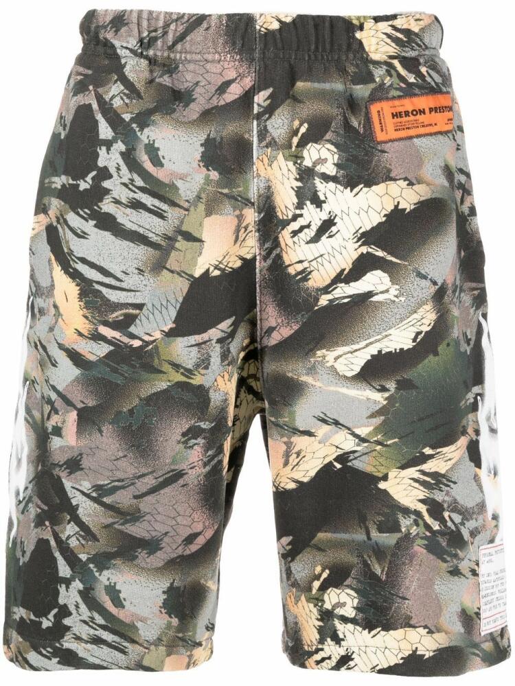 Heron Preston camouflage-print track shorts - Green Cover