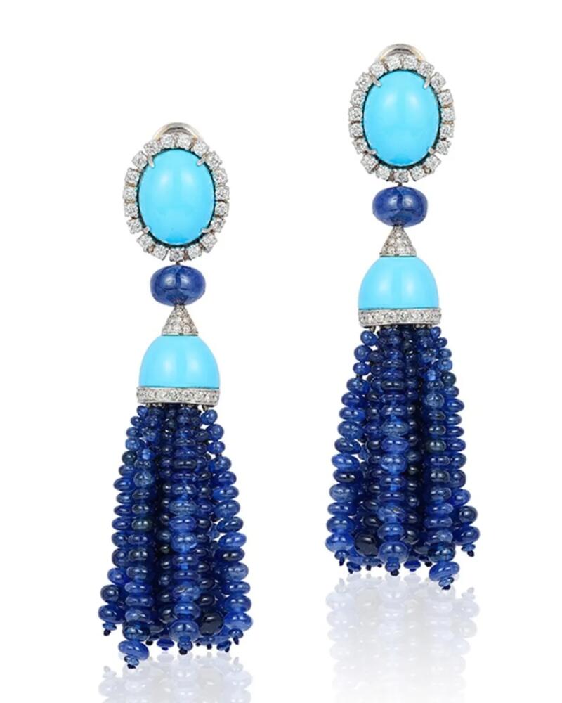 Andreoli 18K White Gold Sapphire and Turquoise Tassel Earrings Cover