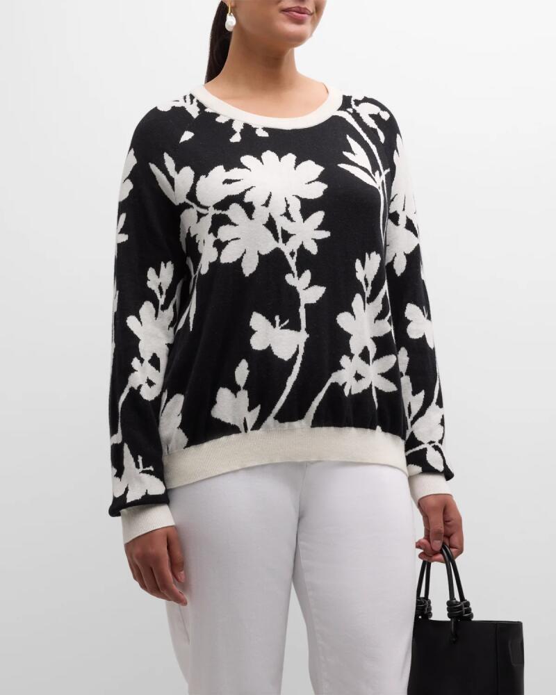 Minnie Rose Plus Size Reversible Floral Intarsia Sweater Cover