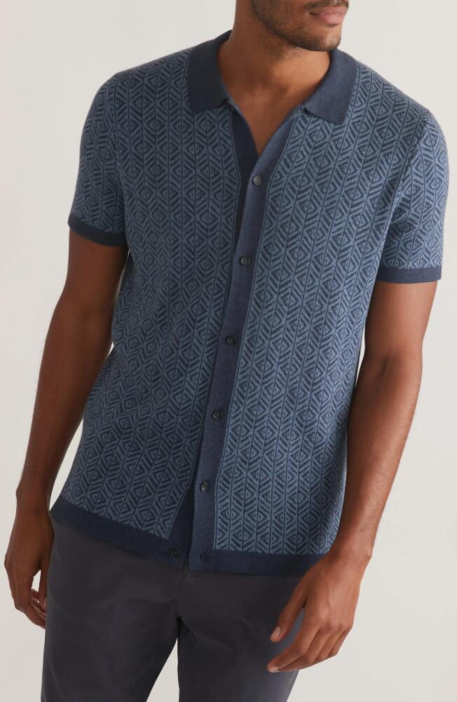 Marine Layer Ethan Knit Button-Up Shirt in Blue Geo Jacquard Cover