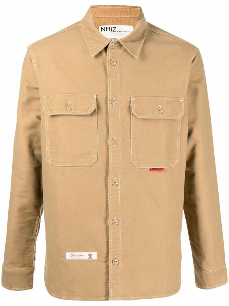 izzue Genuine-embroidered long-sleeve shirt - Brown Cover