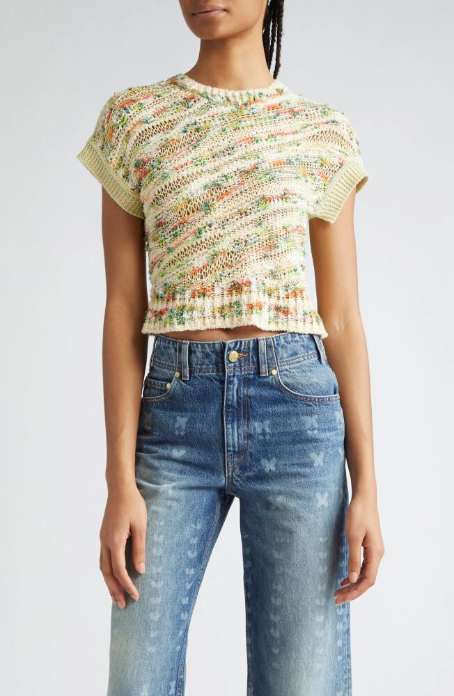 Ulla Johnson Frankie Pattern Short Sleeve Crop Sweater in Confetti Cover