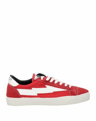 Sanyako Man Sneakers Red Textile fibers, Leather Cover