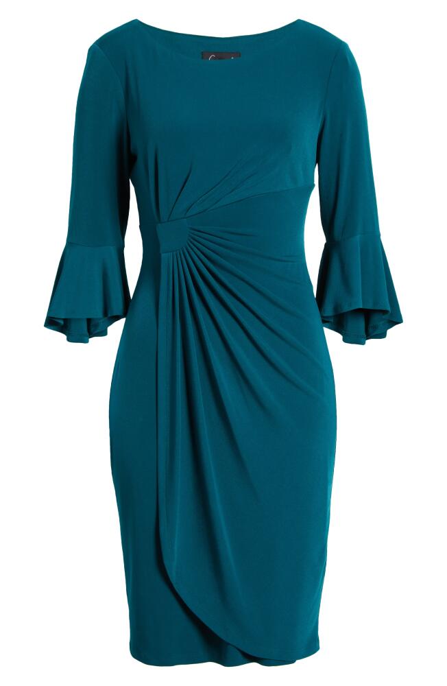 Connected Apparel Ruched Bell Sleeve Faux Wrap Cocktail Dress in Spruce Cover