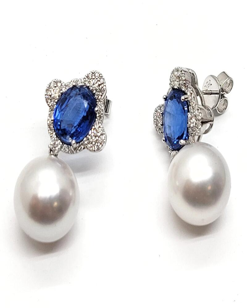 Andreoli 18K White Gold Pearl and Kyanite Earrings with Diamonds Cover