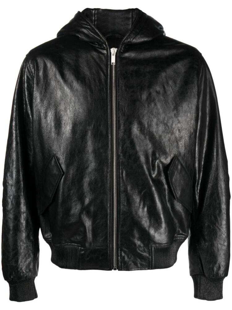 424 zip-up hooded leather jacket - Black Cover