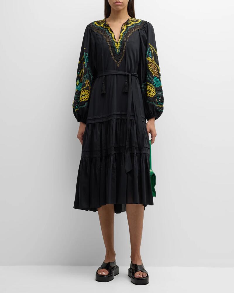 Kobi Halperin Val Embroidered Blouson-Sleeve Midi Dress Cover