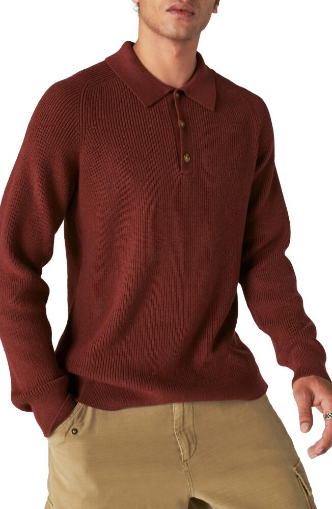 Lucky Brand Cloud Soft Rib Cotton Blend Polo Sweater in Rustic Wine Cover