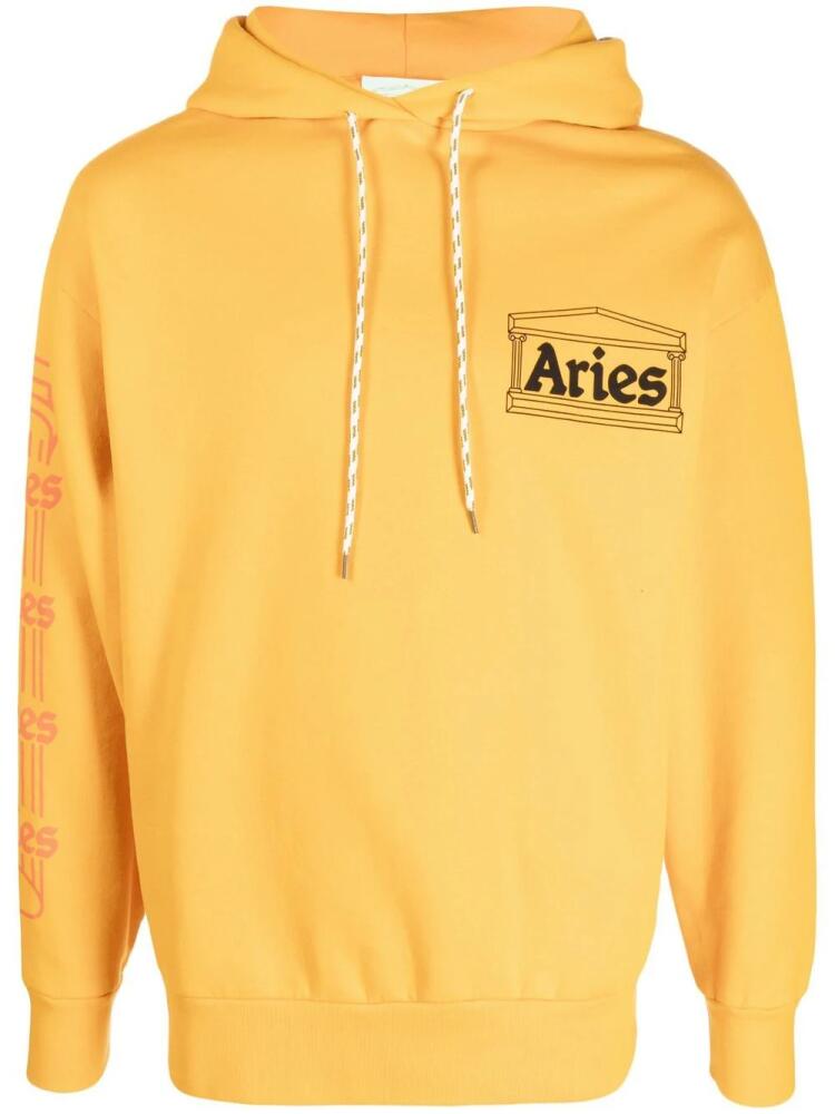 Aries Embroidered-logo pullover hoodie - Yellow Cover