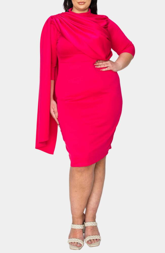 L I V D Dahlia Three-Quarter Sleeve Cape Body-Con Dress in Fuchsia Cover